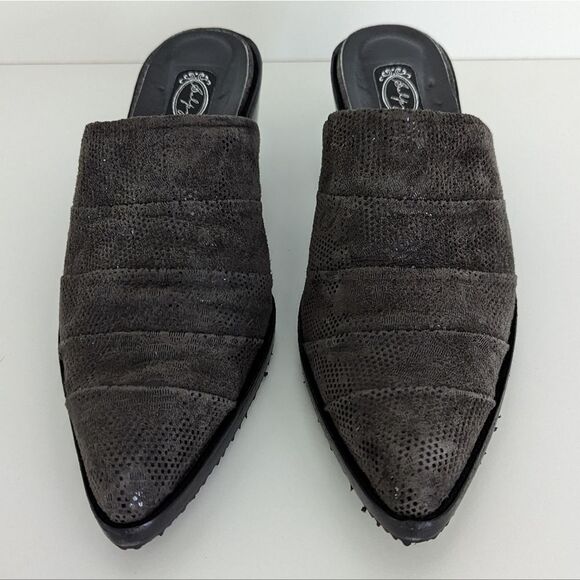 Salpy Dark Gray Embossed Suede Slip On Mules Women's 8.5 - Picture 3 of 9